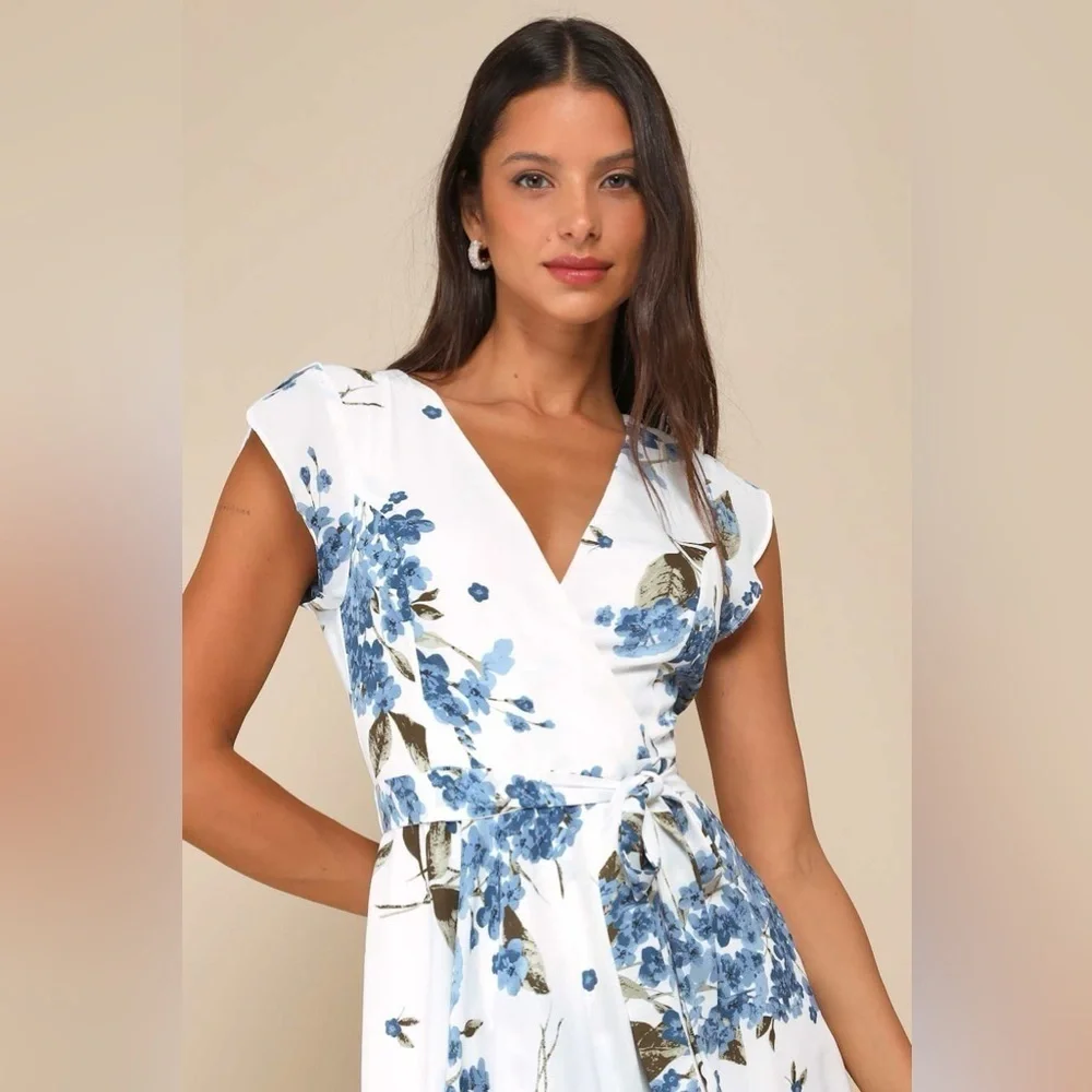 LULU’S French Countryside White Floral Print High-Low Dress